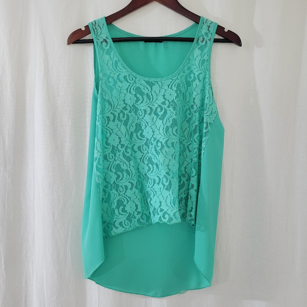mine Teal Lace-Front High-Low Tank